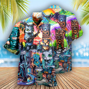 Tiki It's Time And Cat - Hawaiian Shirt