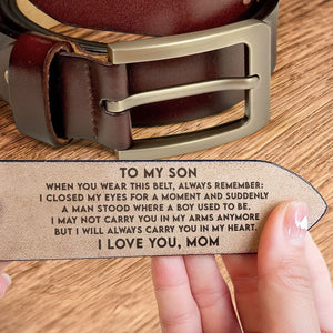 To My Son I Carry You In My Heart - Gift For Son From Parents - Personalized Engraved Leather Belt