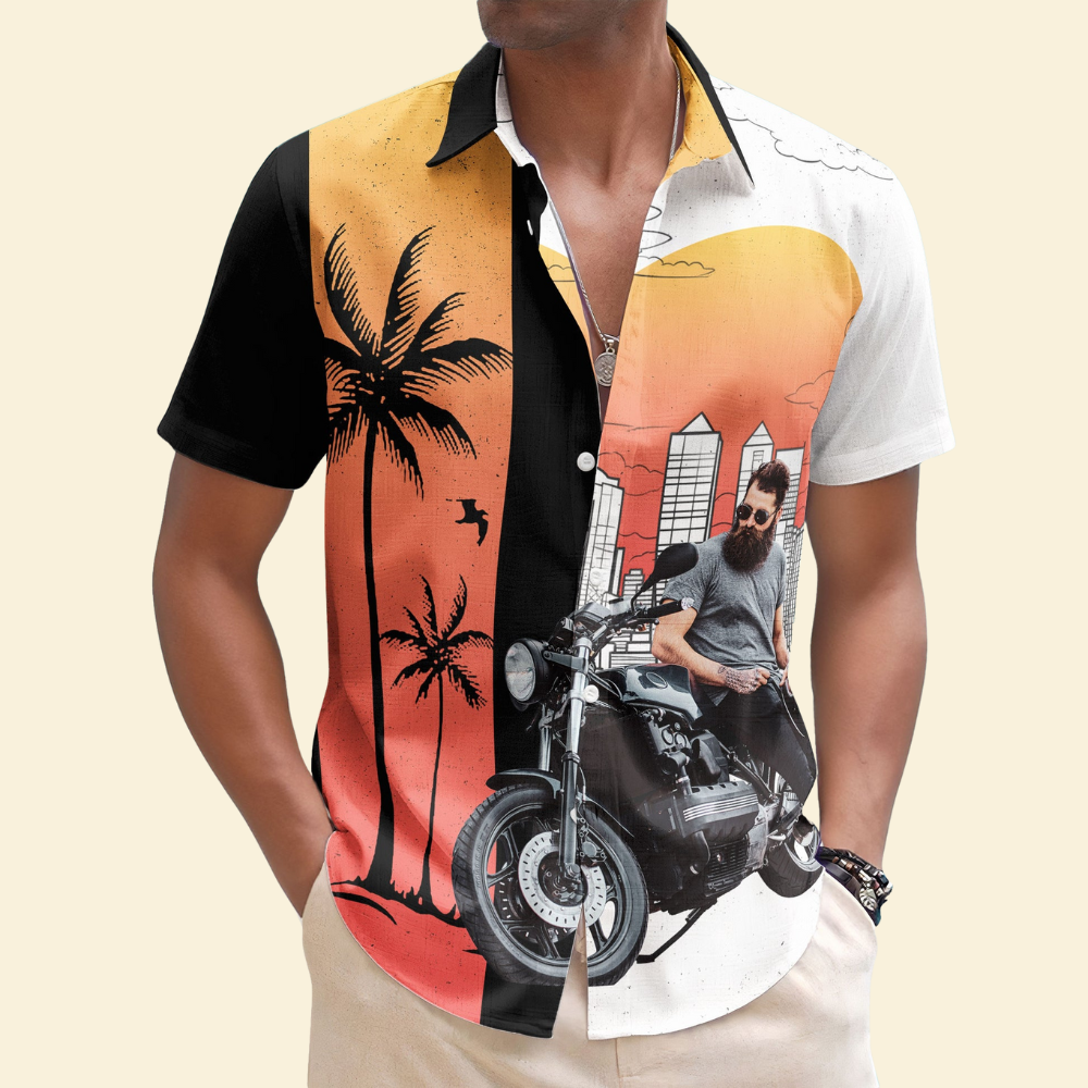 Retro Bikes Drive Motorbike Around The City - Personalized Hawaiian Shirt