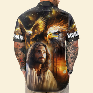 Custom Name US Eagle One Nation Under God Jesus - Personalized Hawaiian Shirt