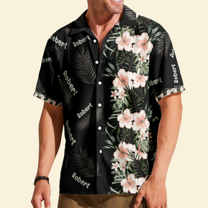 Custom Name Hibiscus Tropical Line Vintage - Personalized Hawaiian Shirt