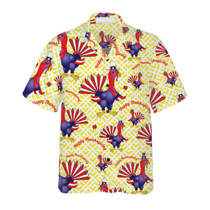 Turkeys in US Flag Costume Thanksgiving Day Hawaiian Shirt