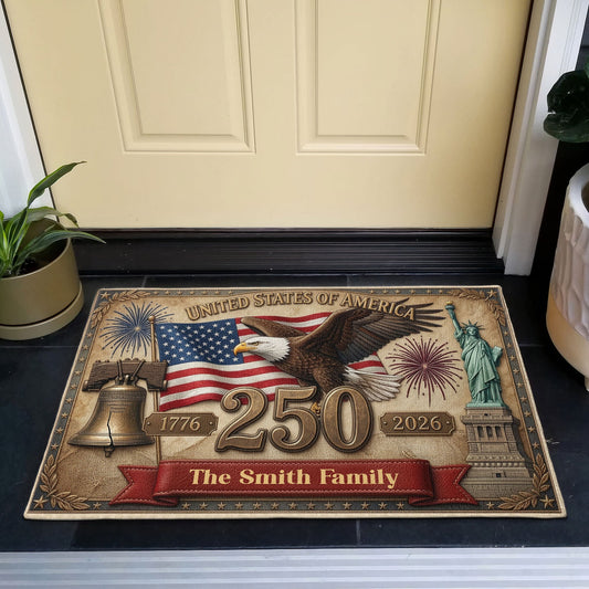 USA250thBirthdayFauxPattern PersonalizedDoormat1