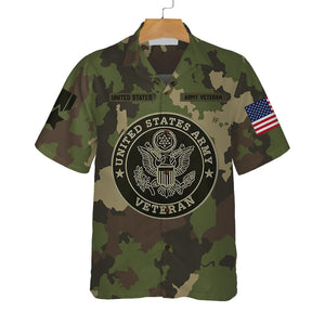 US Army Veteran Hawaiian Shirt, Green Camouflage Army Veteran Shirt