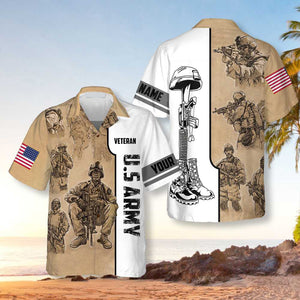 US Army Veteran Vintage Custom Hawaiian Shirt, Proud Veteran Shirt