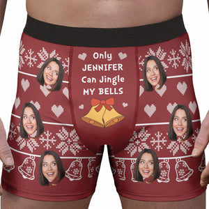 Custom Photo Ugly Christmas Jingle My Bells - Gift For Husband, Boyfriend - Personalized Men's Boxer Briefs NH96