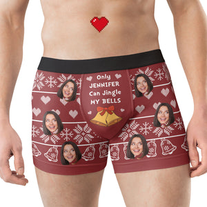 Custom Photo Ugly Christmas Jingle My Bells - Gift For Husband, Boyfriend - Personalized Men's Boxer Briefs NH96