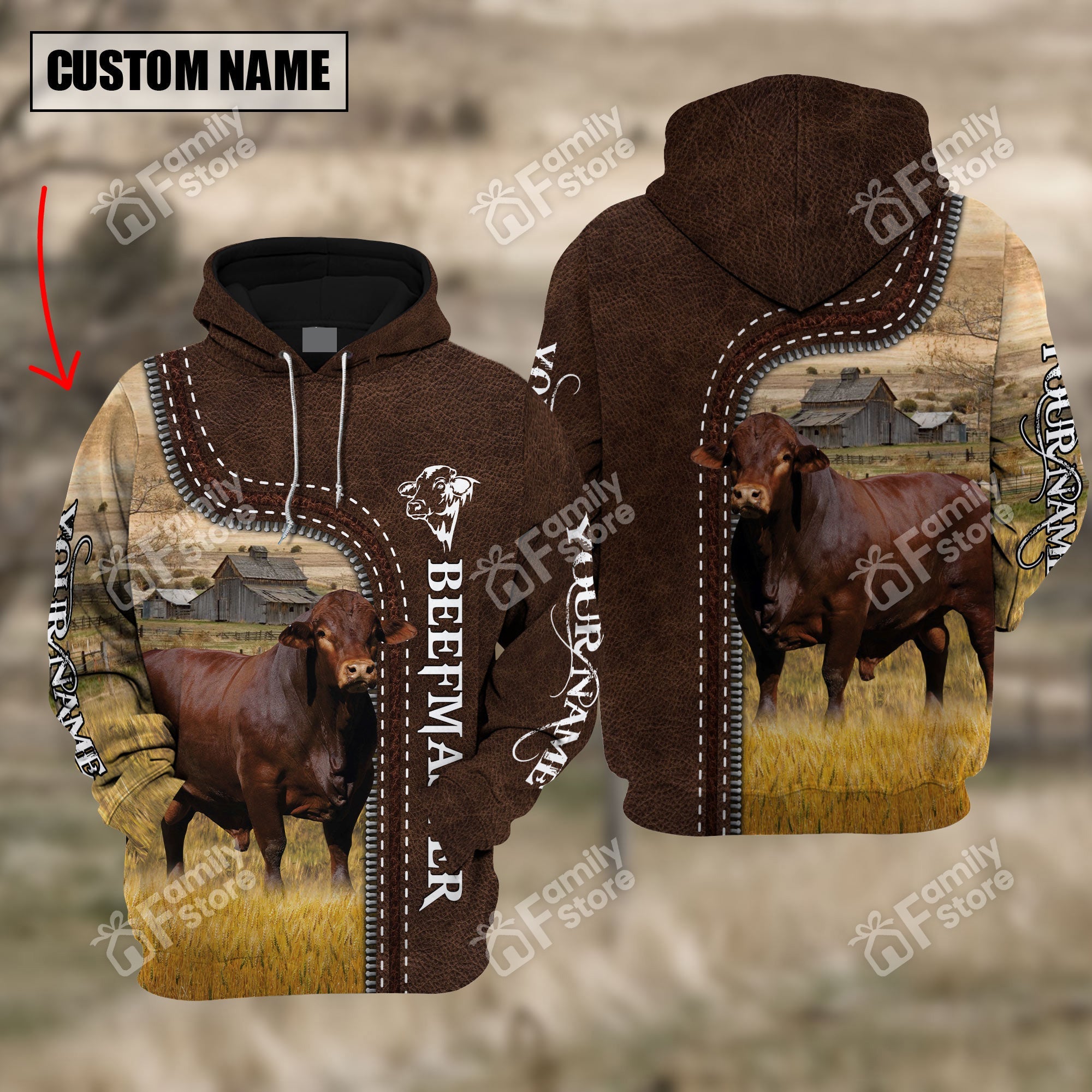 Personalized Name Uni Beefmaster Farming Leather Pattern Hoodie