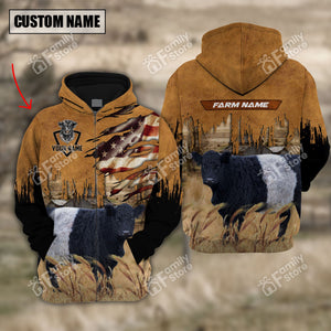 Personalized Name Uni Belted Galloway Us Flag Pattern Hoodie