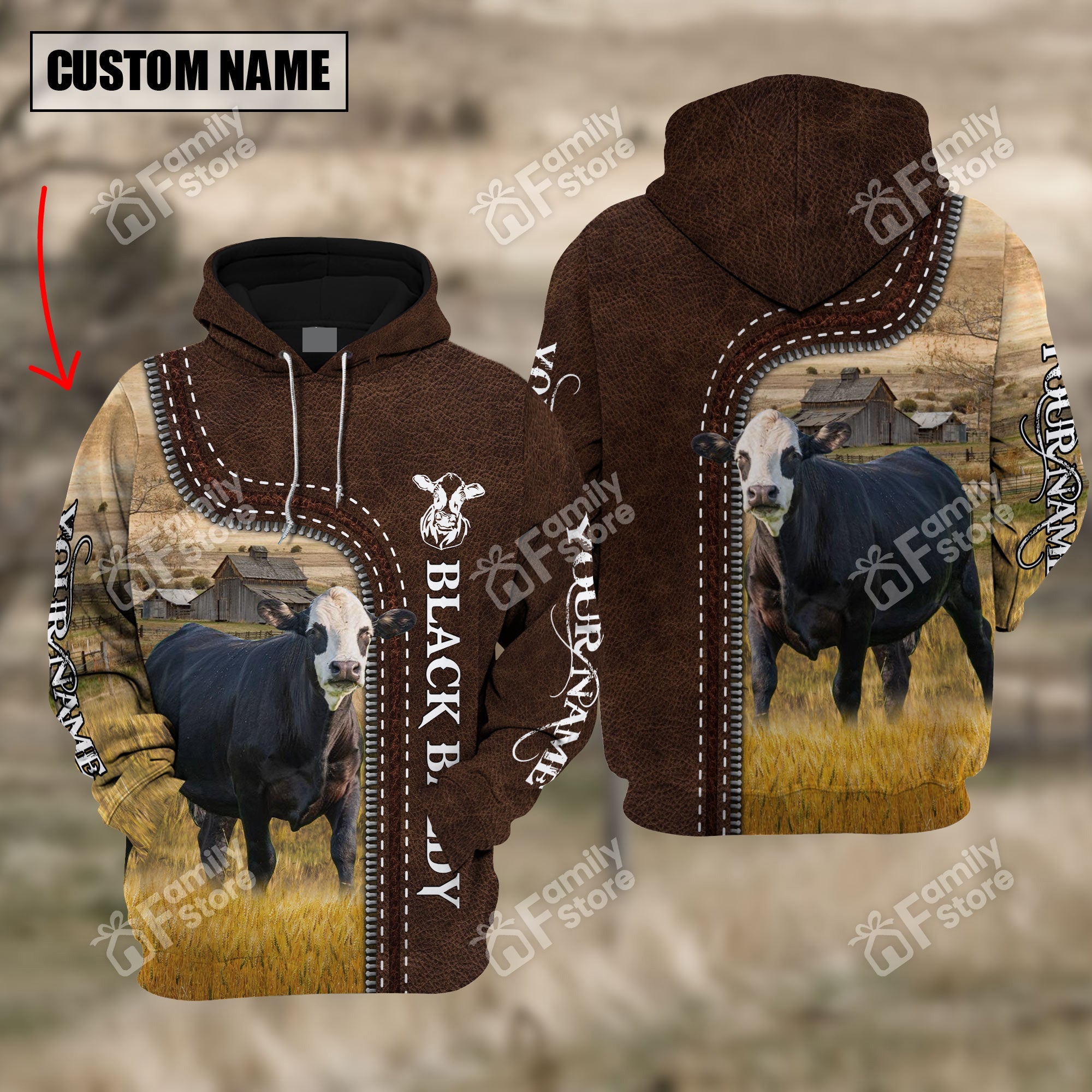 Personalized Uni Black Baldy Farming Leather Pattern Hoodie