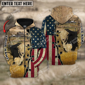 Personalized Uni Black Hereford On Farms American Flag 3D Hoodie