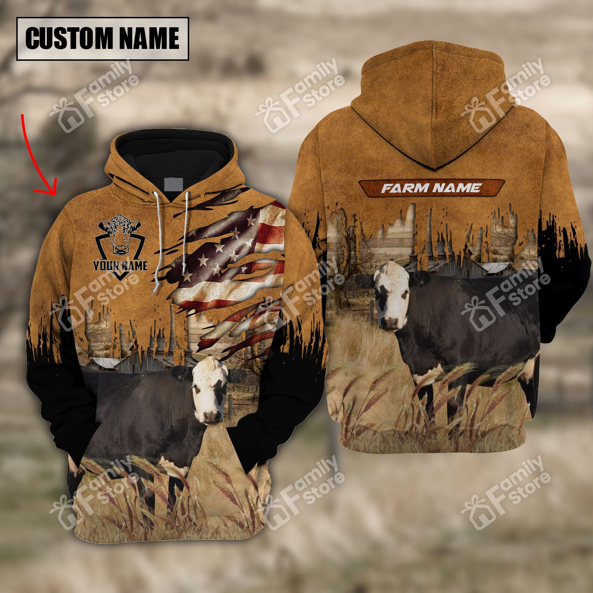 Personalized Uni Black hereford Us Flag Pattern Hoodie