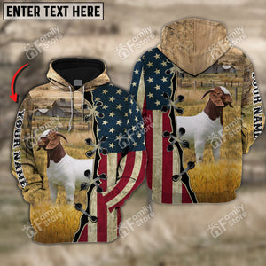 Personalized Uni Boer On Farms American Flag 3D Hoodie