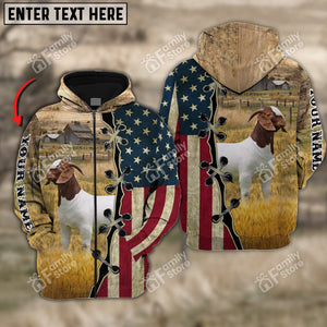 Personalized Uni Boer On Farms American Flag 3D Hoodie