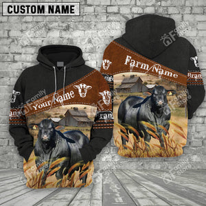 Personalized Uni Brangus On Farm Printed 3D Black Hoodie