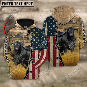 Personalized Uni Brangus On Farms American Flag 3D Hoodie