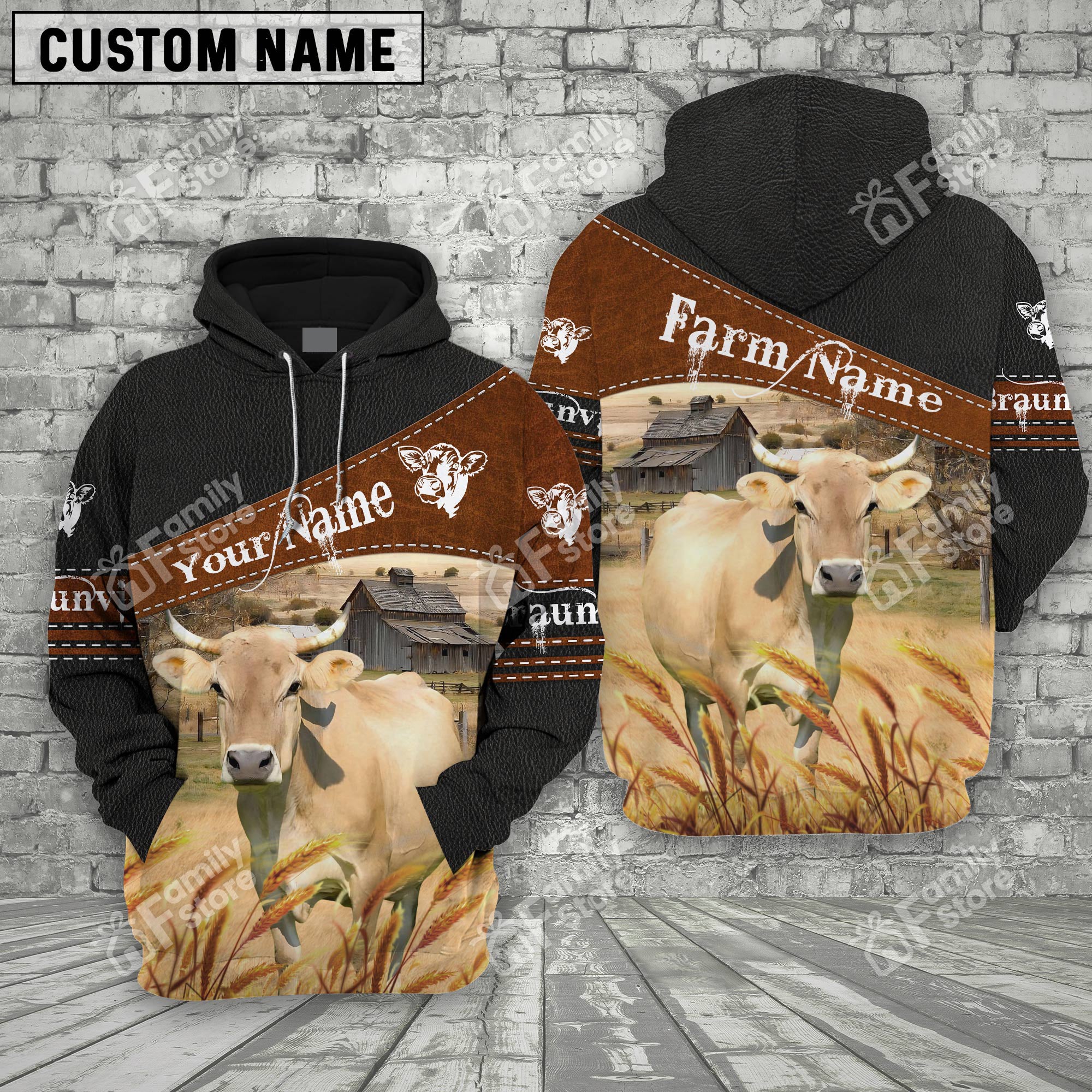 Personalized Uni Braunvieh On Farm Printed 3D Black Hoodie