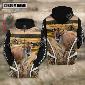 Personalized Uni Brown Swiss Meadow Pattern Black Hoodie