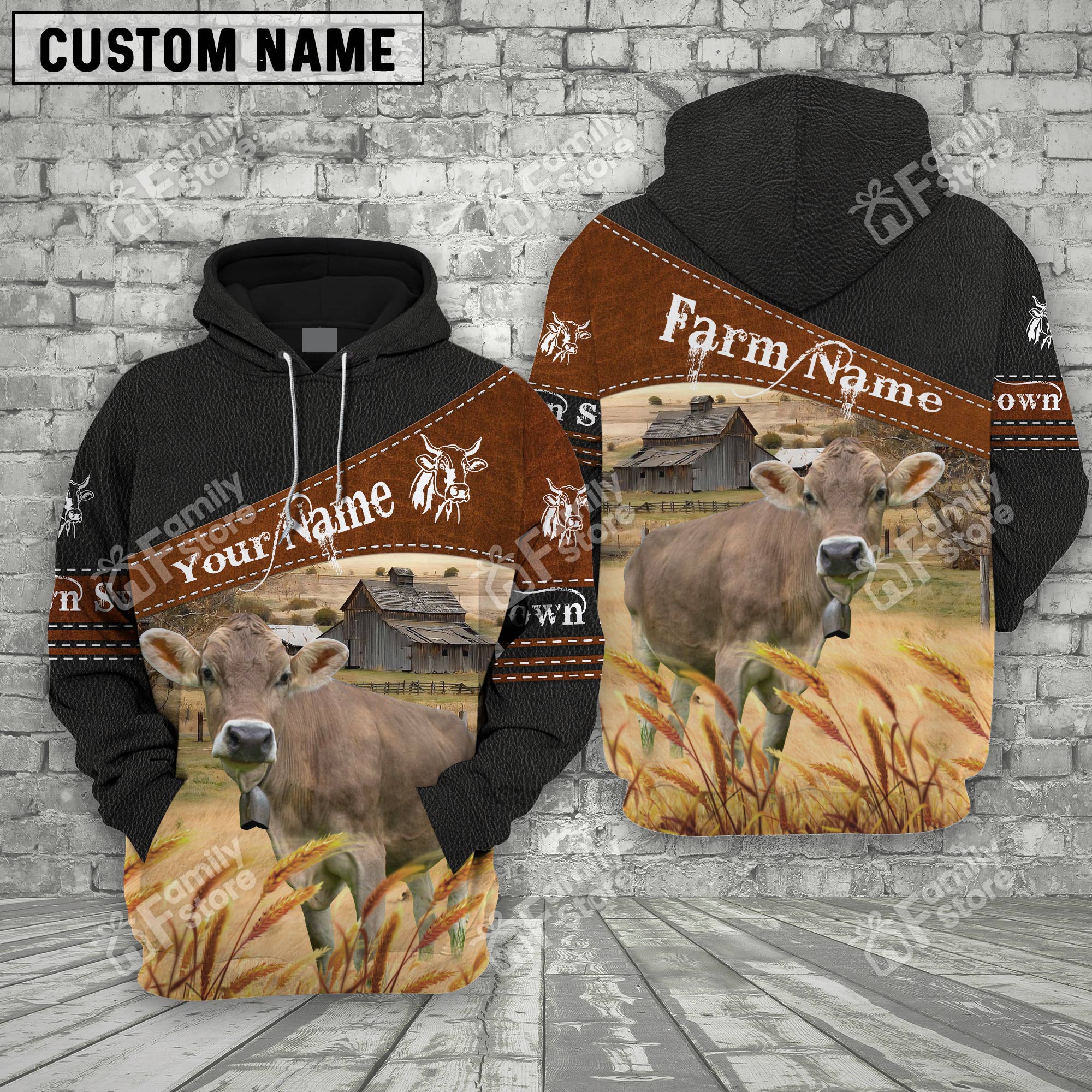 Personalized Uni Brown Swiss On Farm Printed 3D Black Hoodie