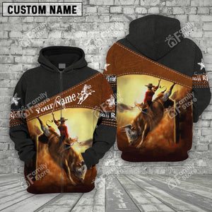 Personalized Uni Bull Riding Printed 3D Black Hoodie