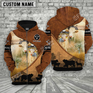 Personalized Uni Charolais Farming Dark Brown 3D Hoodie