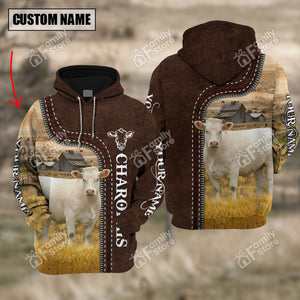 Personalized Uni Charolais Farming Leather Pattern 3D Hoodie