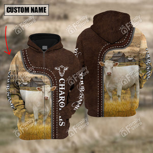 Personalized Uni Charolais Farming Leather Pattern 3D Hoodie