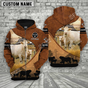 Personalized Uni Charolais No Horn Farming Dark Brown 3D Hoodie