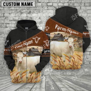 Personalized Uni Charolais On Farm Printed 3D Black Hoodie