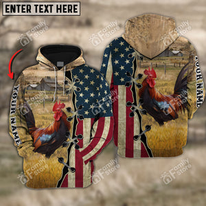 Personalized Uni Chicken On Farms American Flag 3D Hoodie