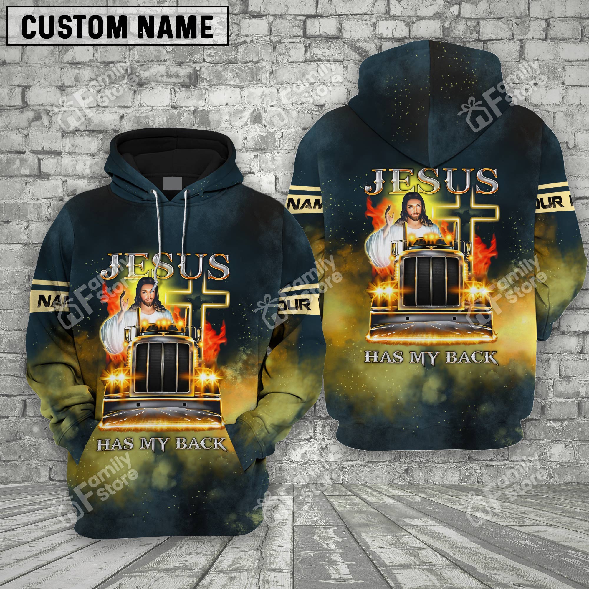 Personalized Uni Jesus Has My Back Trucker 3D All Over Printed Hoodie