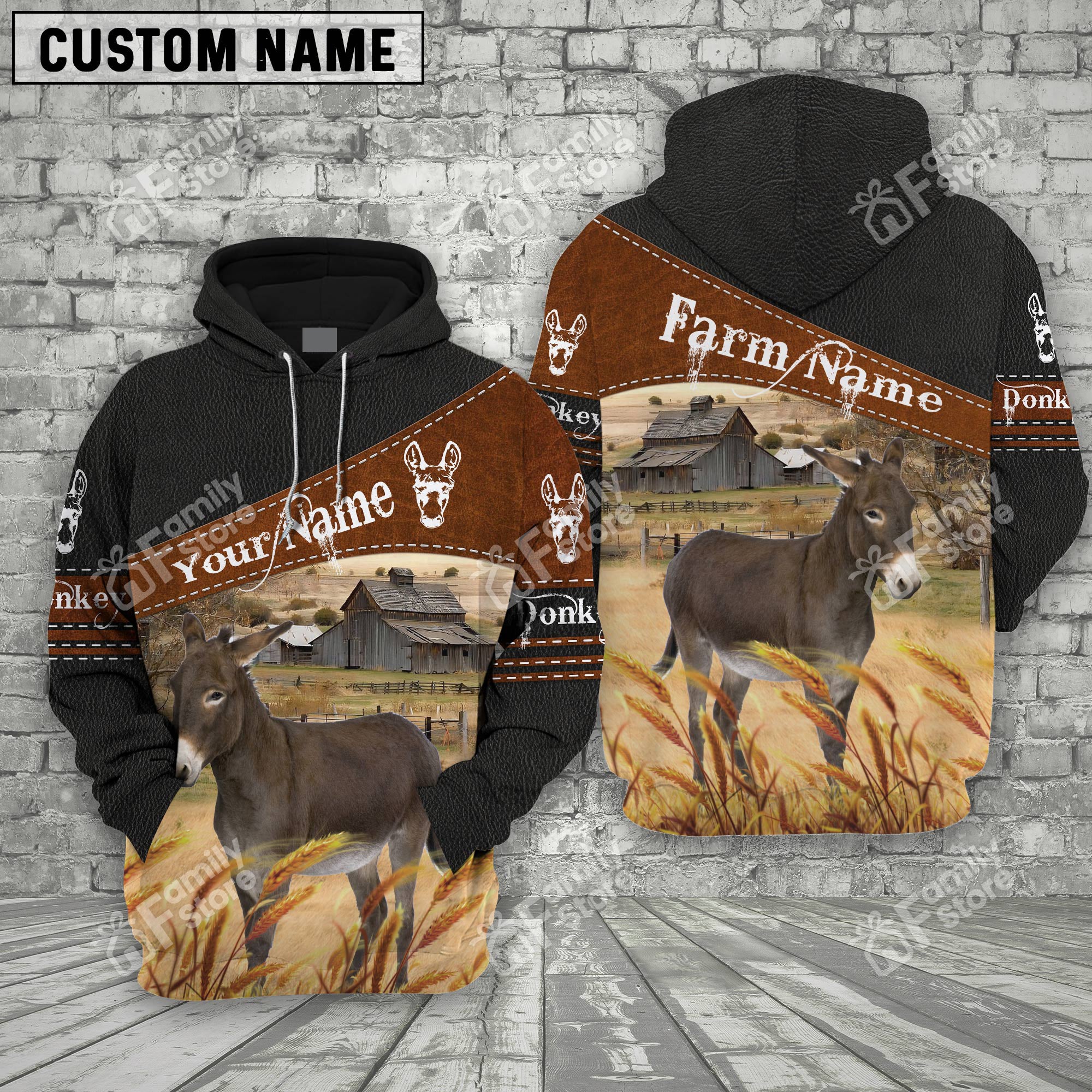 Personalized Uni Donkey On Farm Printed 3D Black Hoodie