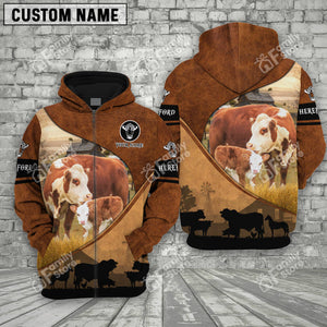 Personalized Uni Hereford Farming Dark Brown 3D Hoodie