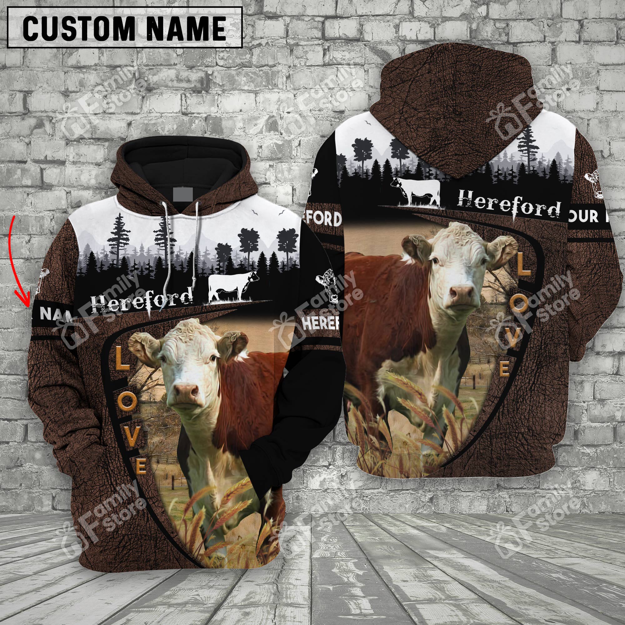 Personalized Uni Hereford On Farms Printed 3D Wooden Forest Hoodie