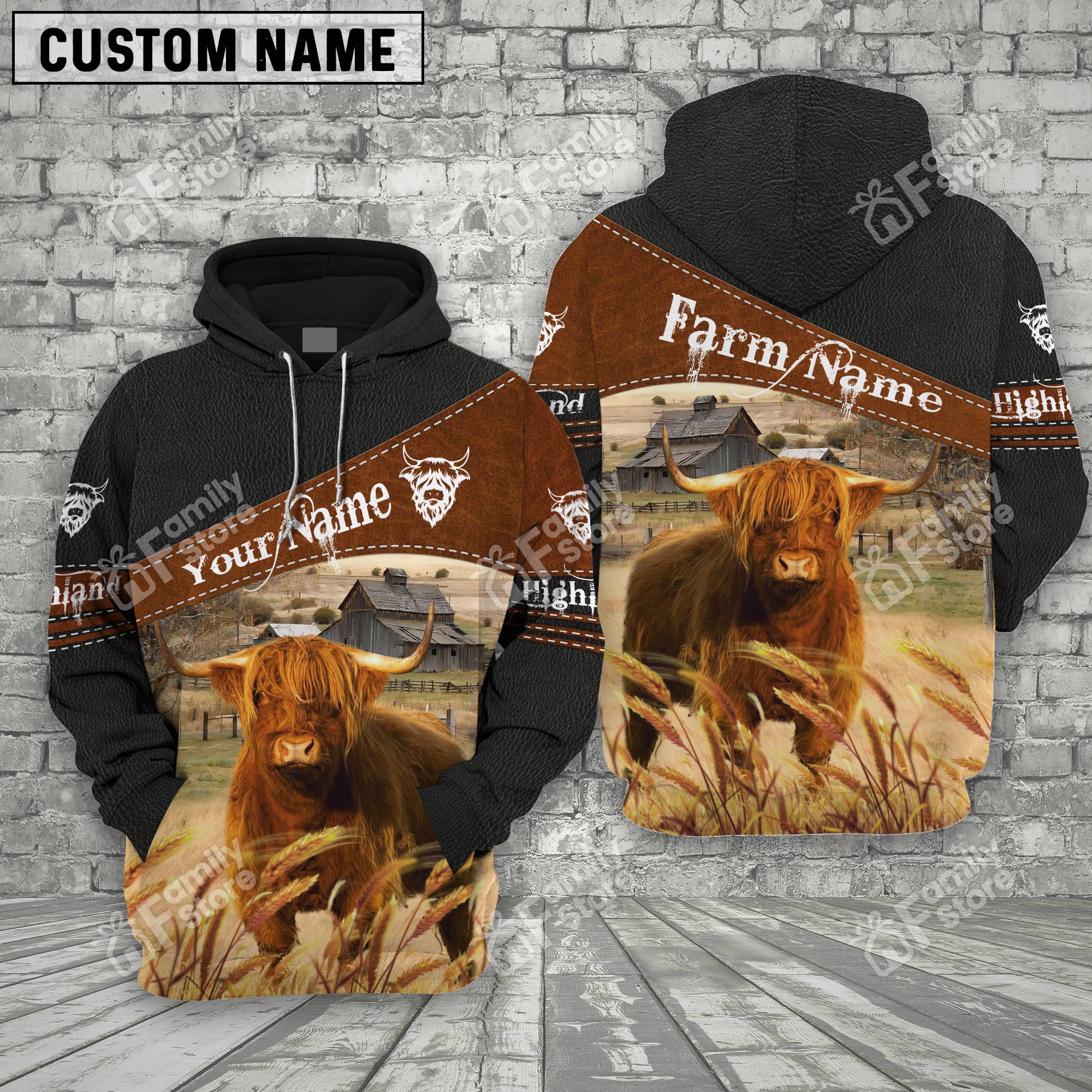 Personalized Uni Highland Cattle On Farms Printed 3D Black Hoodie