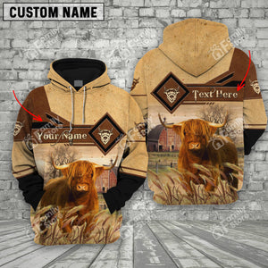 Personalized Uni Highland Cattle On Farms Printed 3D Hoodie