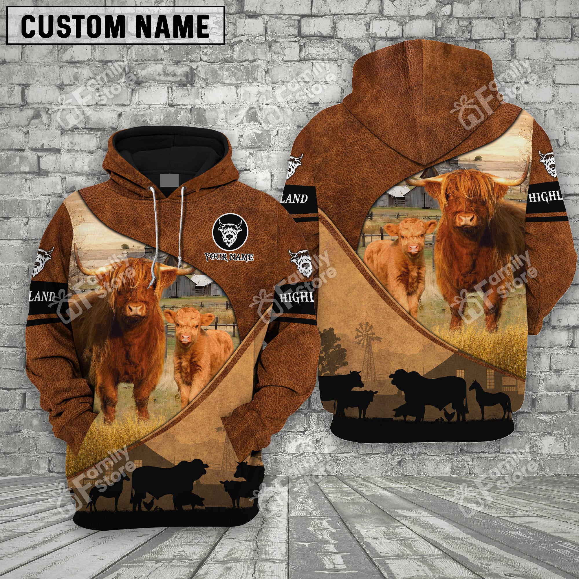 Personalized Uni Highland Farming Dark Brown 3D Hoodie