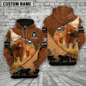 Personalized Uni Highland Farming Dark Brown 3D Hoodie