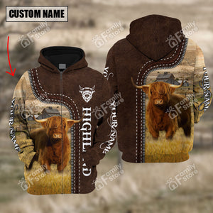 Personalized Uni Highland Farming Leather Pattern 3D Hoodie