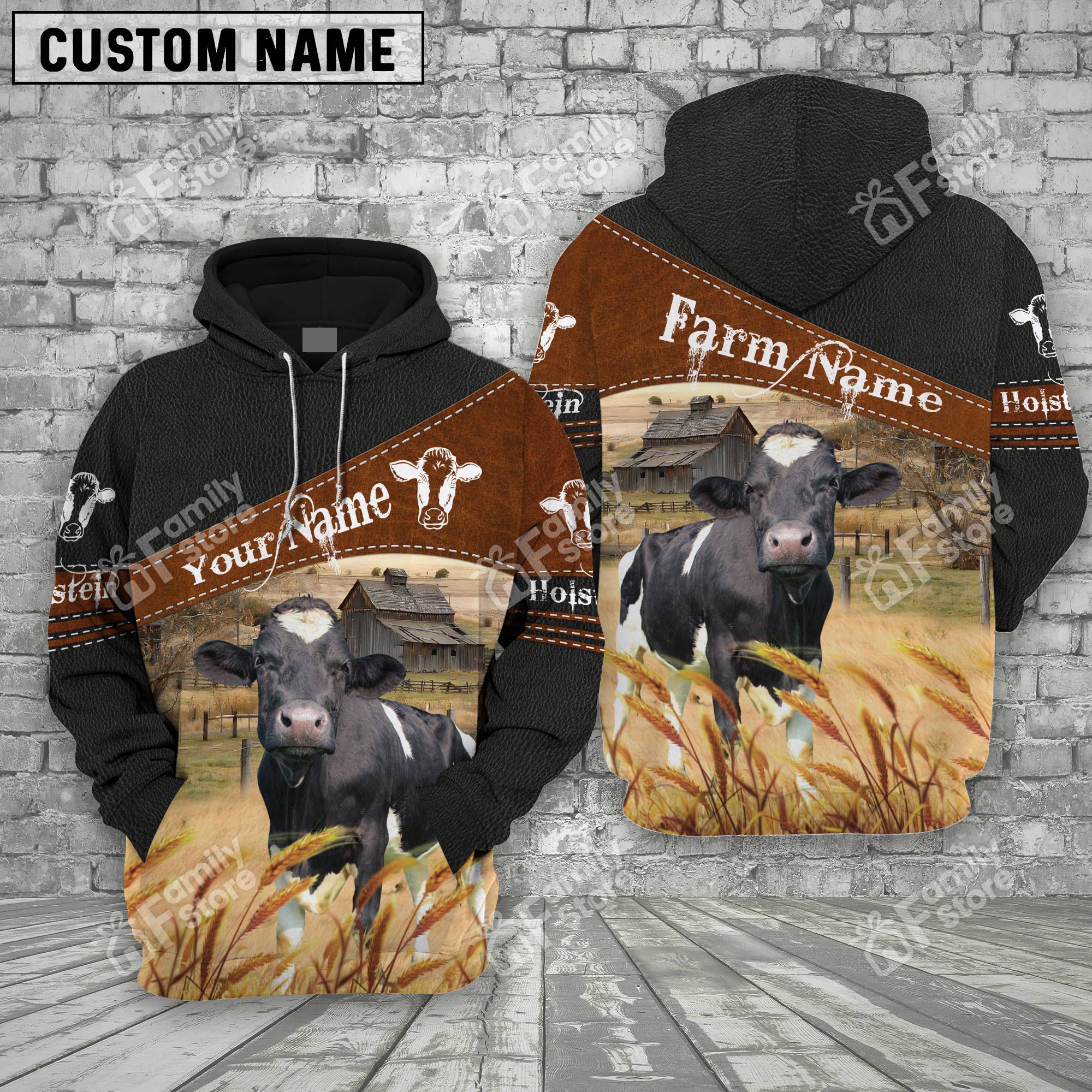 Personalized Uni Holstein On Farms Printed 3D Black Hoodie