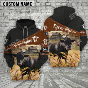 Personalized Uni Lowline Angus On Farm Printed 3D Black Hoodie