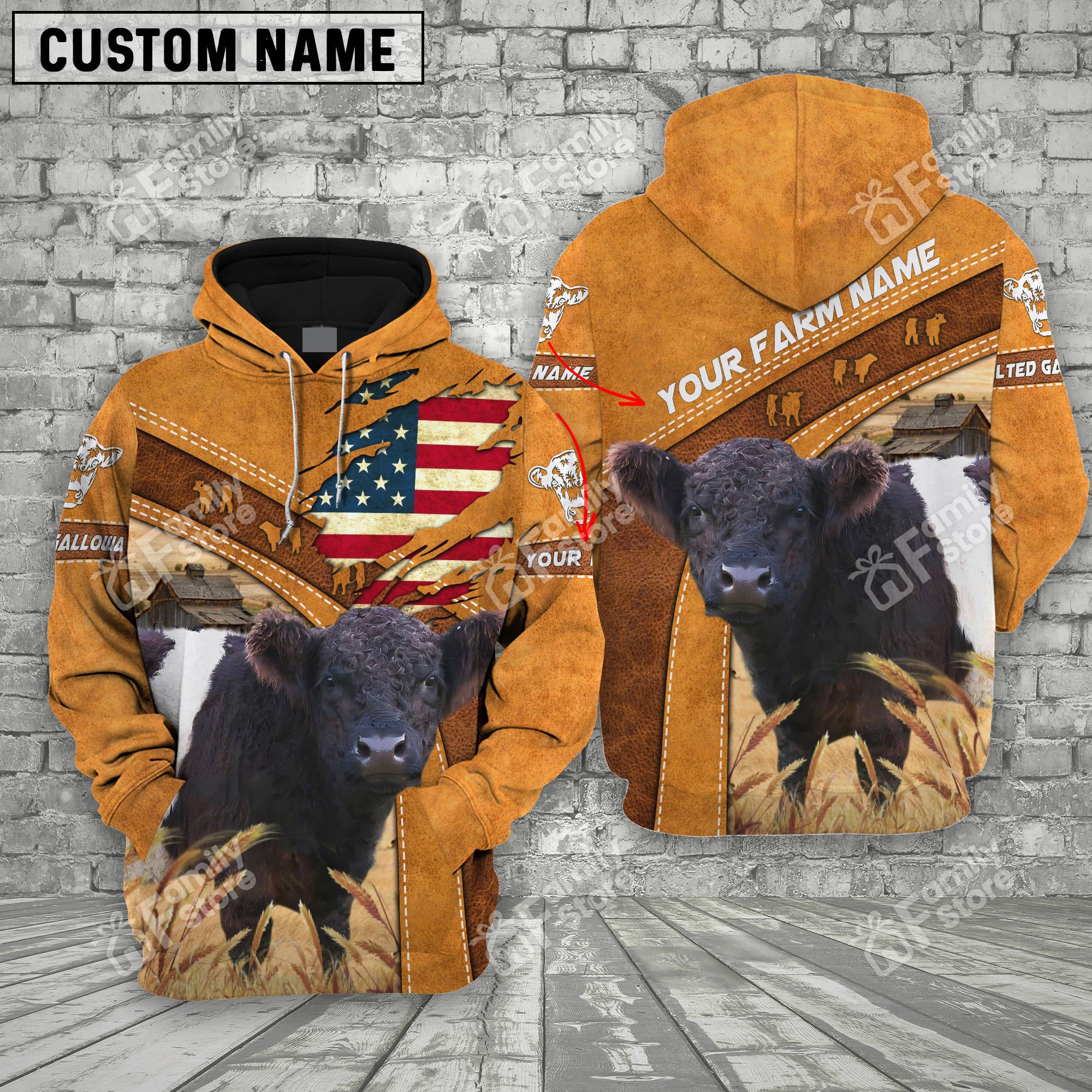 Personalized Name 3D Uni Belted Galloway Flag Hoodie