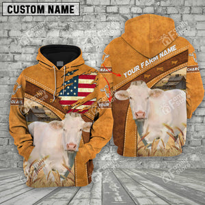 Personalized Name Uni 3D Charolais Flag Hoodie