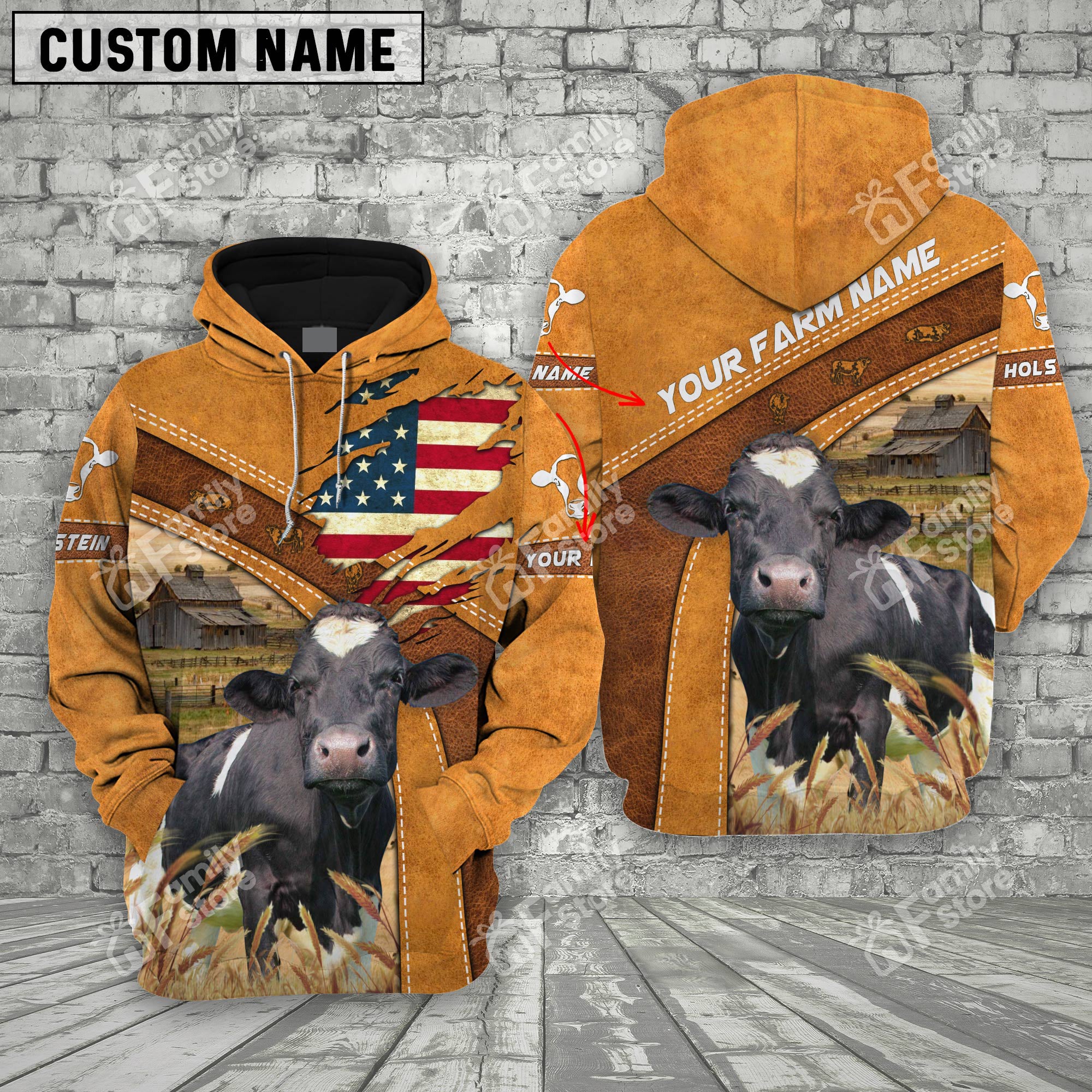 Personalized Name Uni 3D Holstein On Farm Flag Hoodie