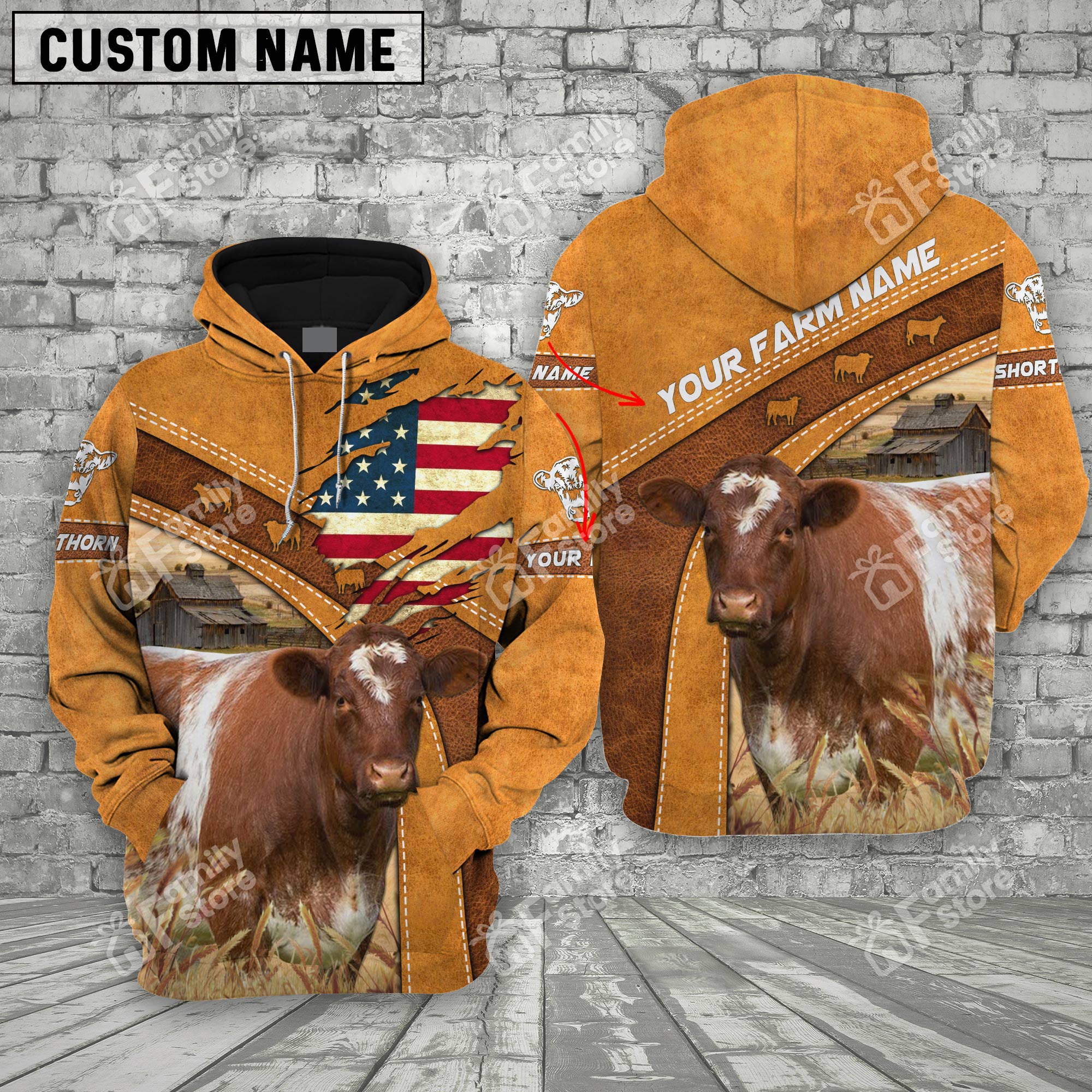 Personalized Name Uni 3D Shorthorn Flag Hoodie