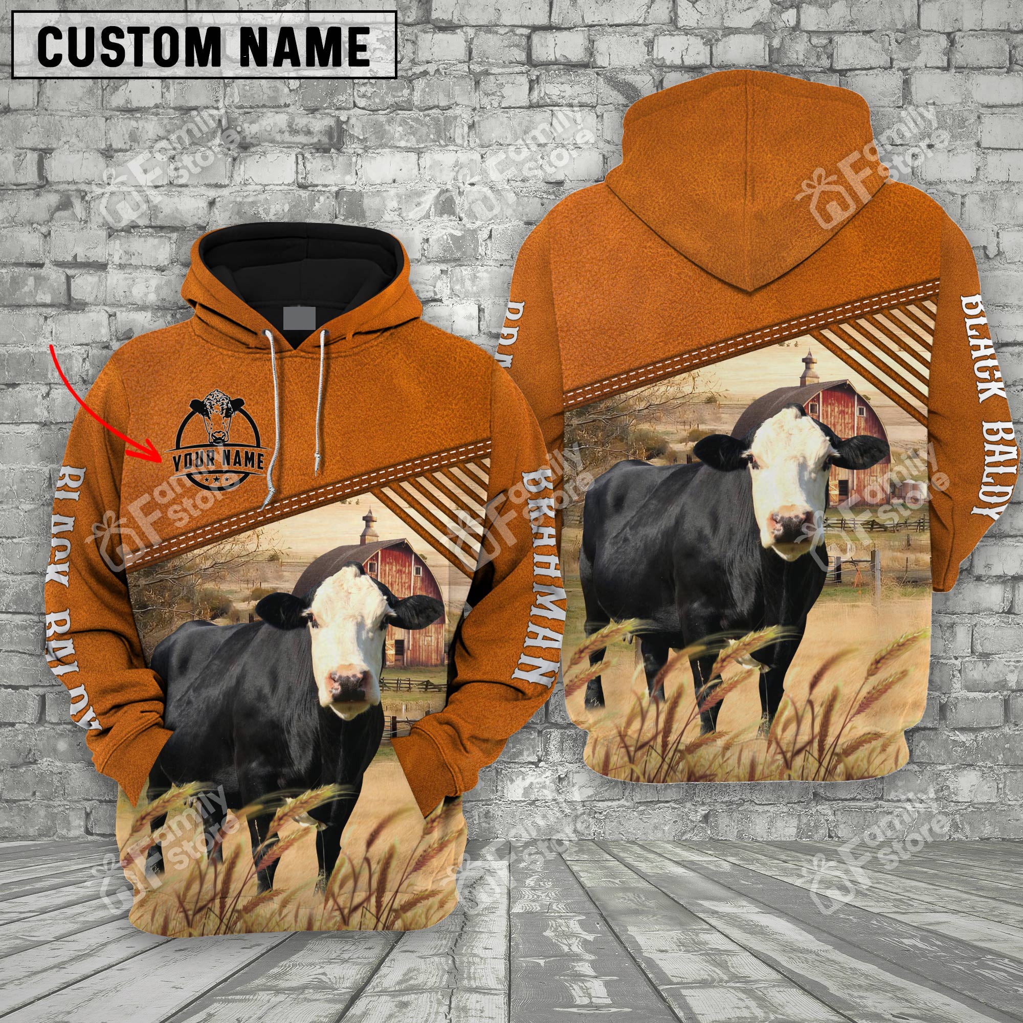 Personalized Name Uni Black Baldy Barn Farm 3D Hoodie