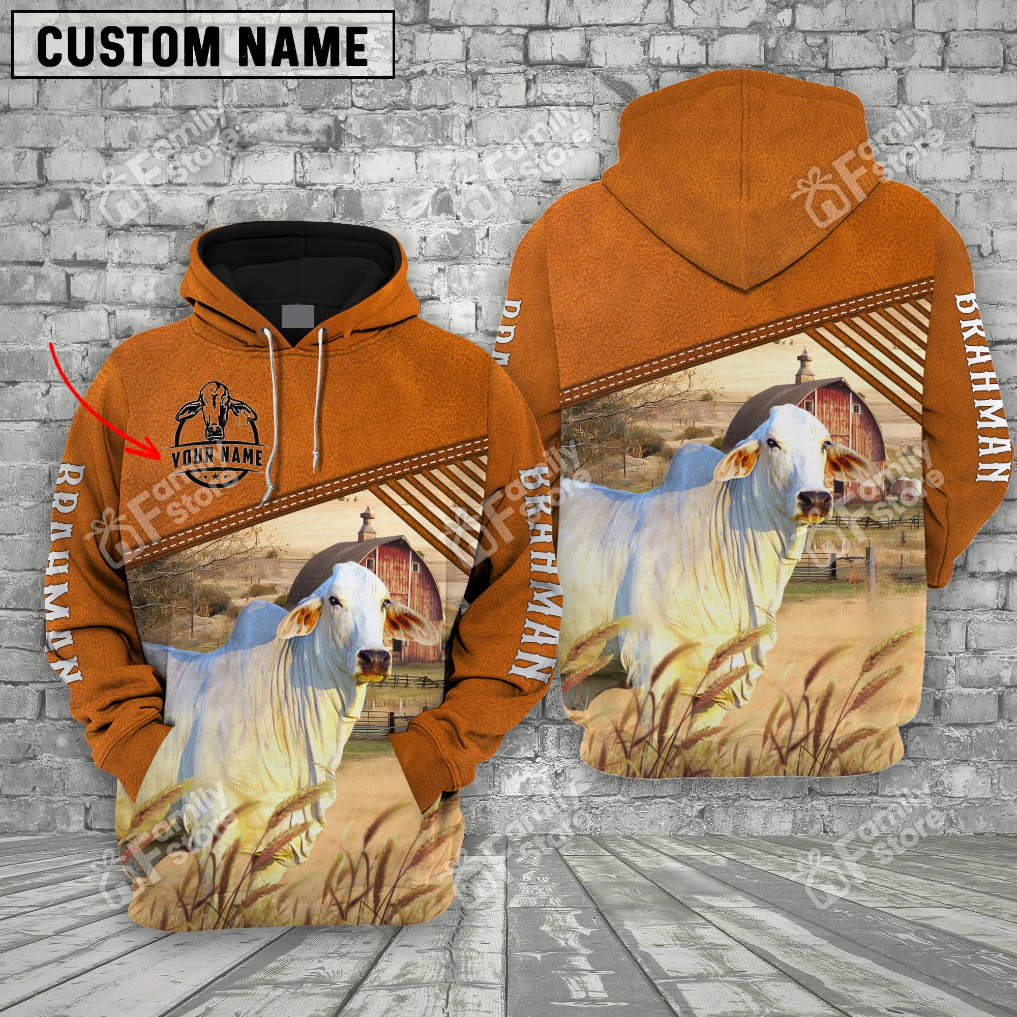 Personalized Name Uni Brahman Barn Farm 3D Hoodie