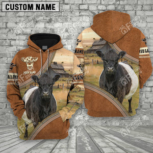 Personalized Name Uni Farm Belted Galloway Cattle Light Brown Hoodie