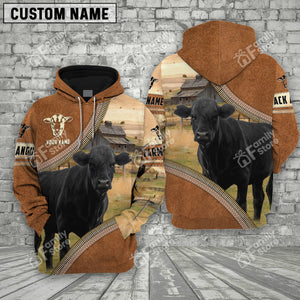 Personalized Name Uni Farm Black Angus Cattle Light Brown Hoodie