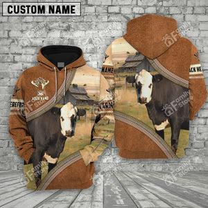 Personalized Name Uni Farm Black Hereford Cattle Light Brown Hoodie